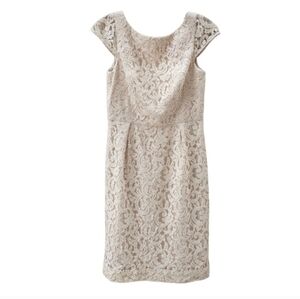 J.Crew Fitted Cap Sleeve Cream Lace Dress Crewneck V-back Fully Lined size 4 NWT